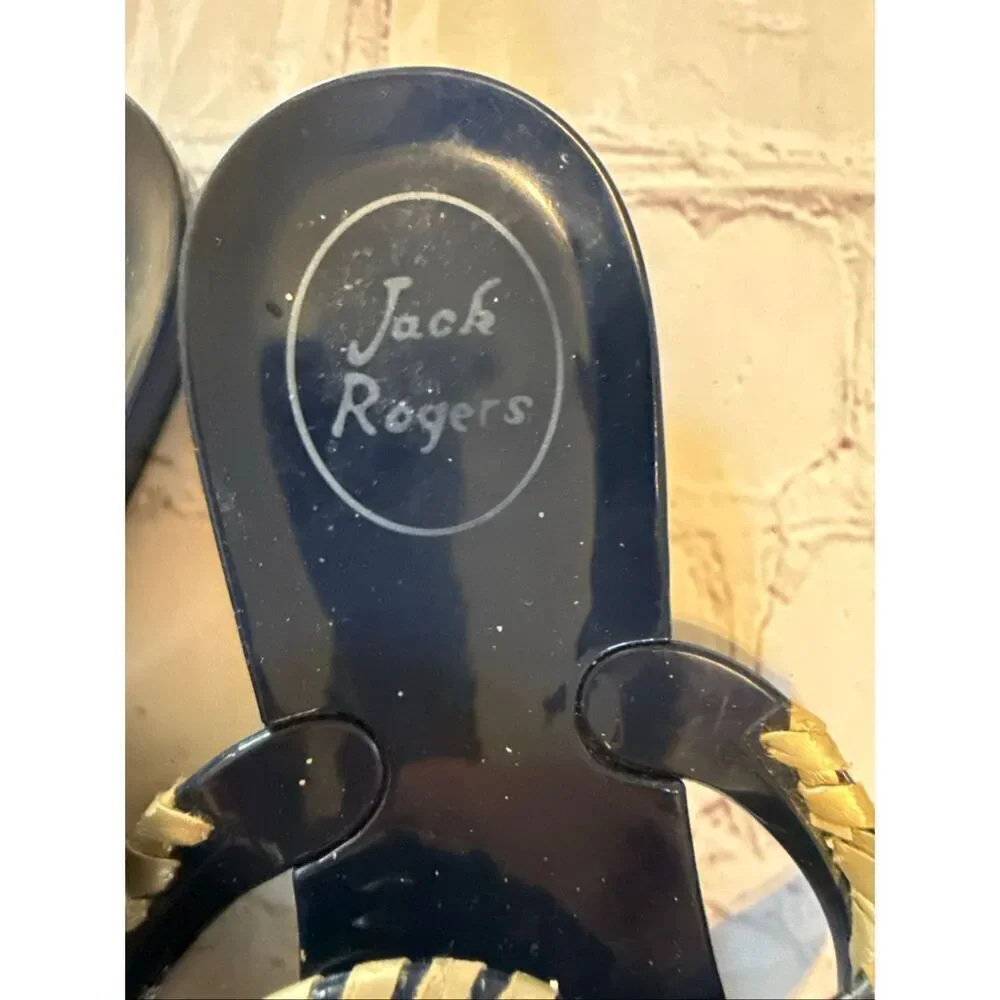 Jack Rogers Size 4 Georgica Jelly Sandals Black Medallion Boho Flip Flop